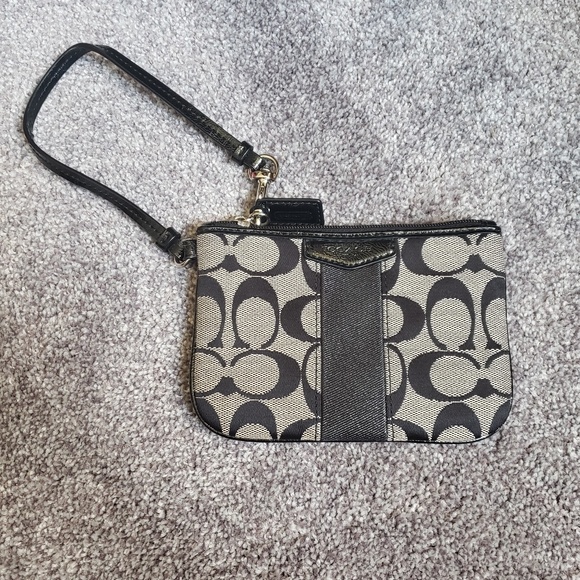 Coach Bags Coach Logo Zipper Grey Black Wristlet Poshmark
